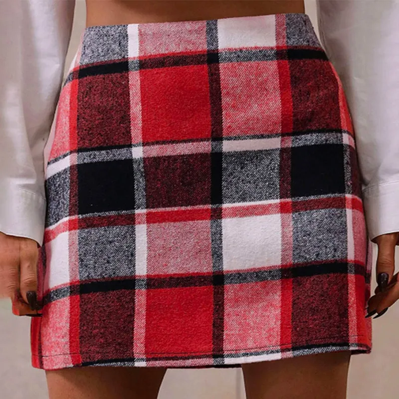 High Waist Plaid Print Skirt