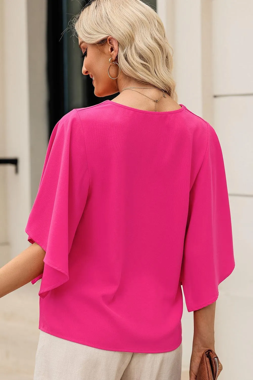 Keep Your Eyes On Me Cloak Sleeve V Neck Blouse