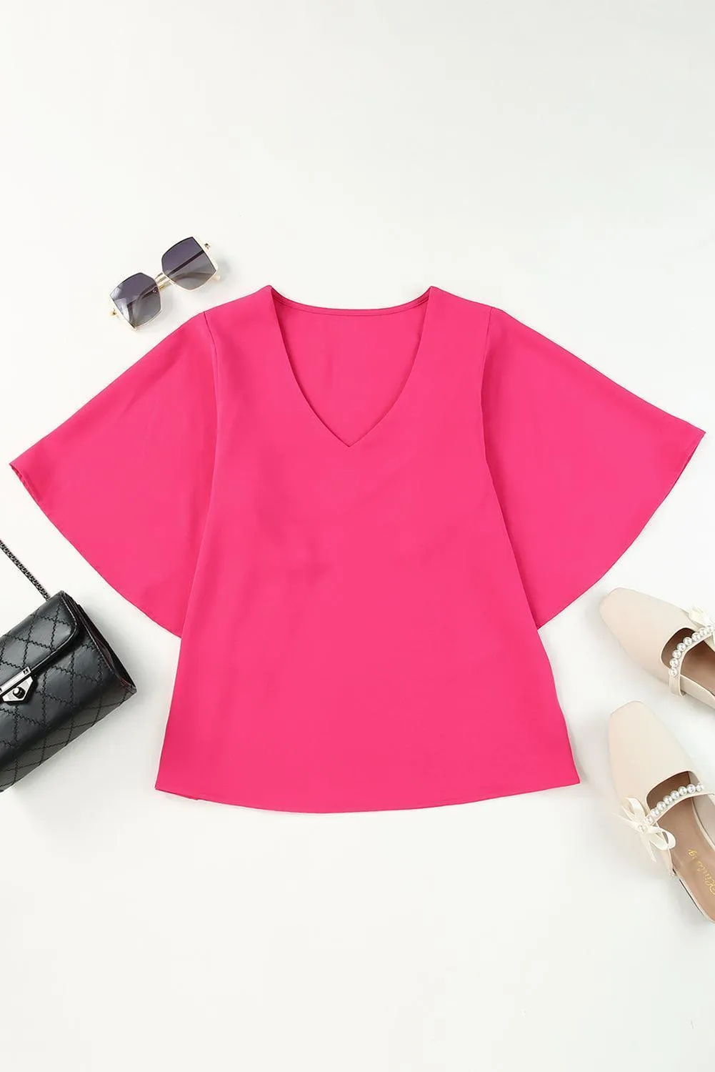 Keep Your Eyes On Me Cloak Sleeve V Neck Blouse