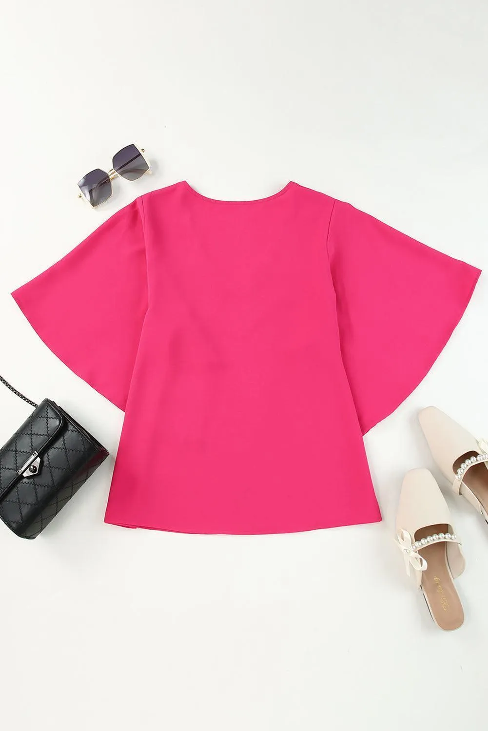 Keep Your Eyes On Me Cloak Sleeve V Neck Blouse