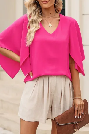 Keep Your Eyes On Me Cloak Sleeve V Neck Blouse