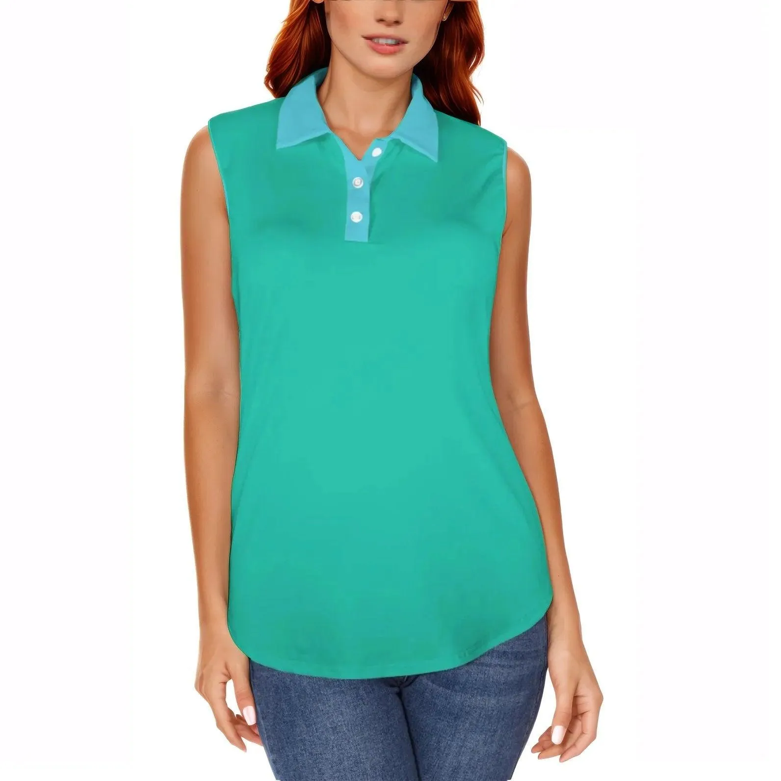 Kume Green Sleeveless Polo Top
