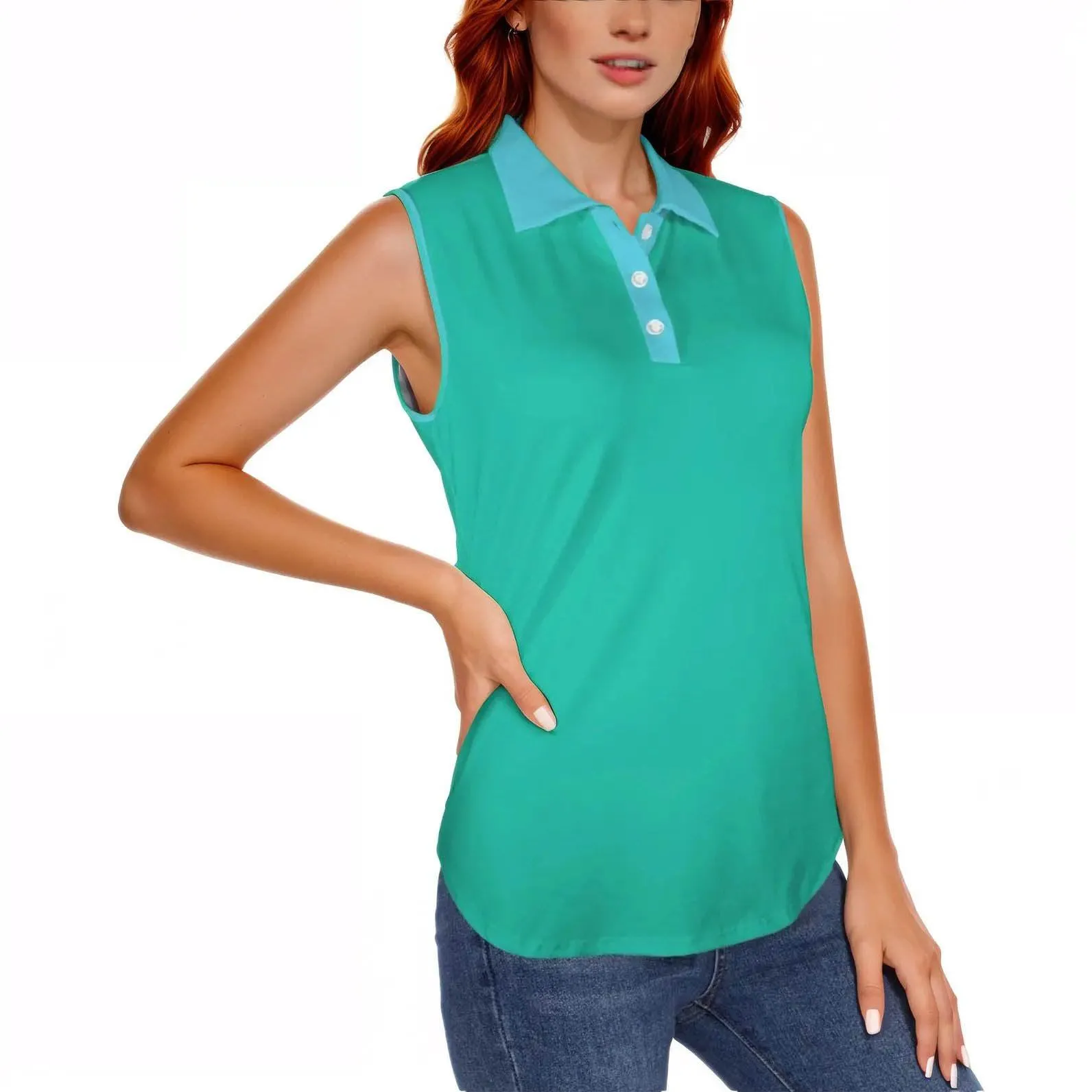 Kume Green Sleeveless Polo Top