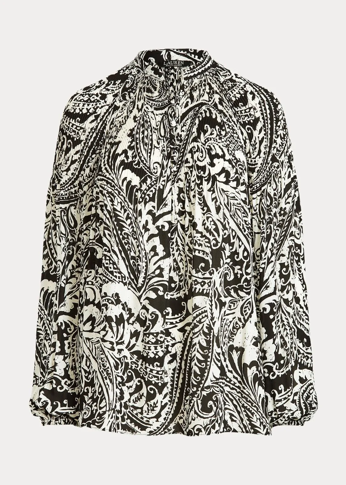 Lauren Ralph Lauren Paisley Pleated Georgette Blouse Black Size S MSRP $135
