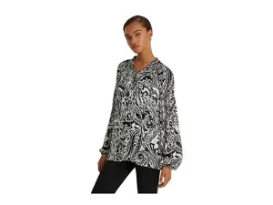Lauren Ralph Lauren Paisley Pleated Georgette Blouse Black Size S MSRP $135