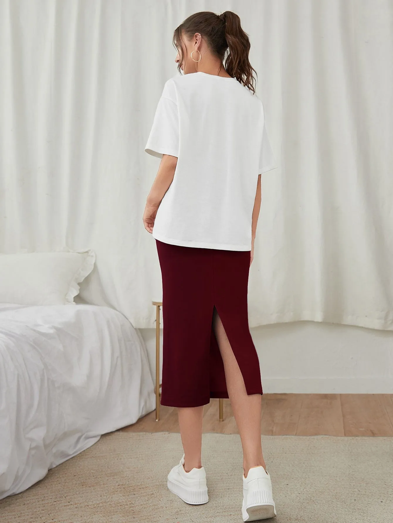 Letter Graphic Tee & Split Hem Skirt SS23 FD