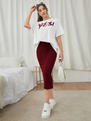 Letter Graphic Tee & Split Hem Skirt SS23 FD