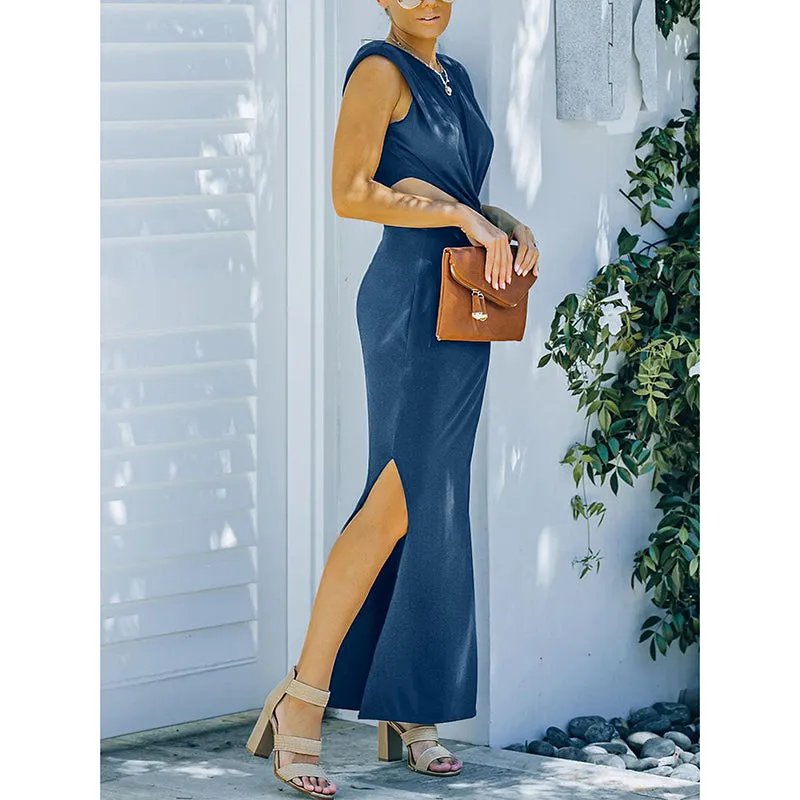 Lyla Side Cutout Padded Shoulder Maxi Dresses