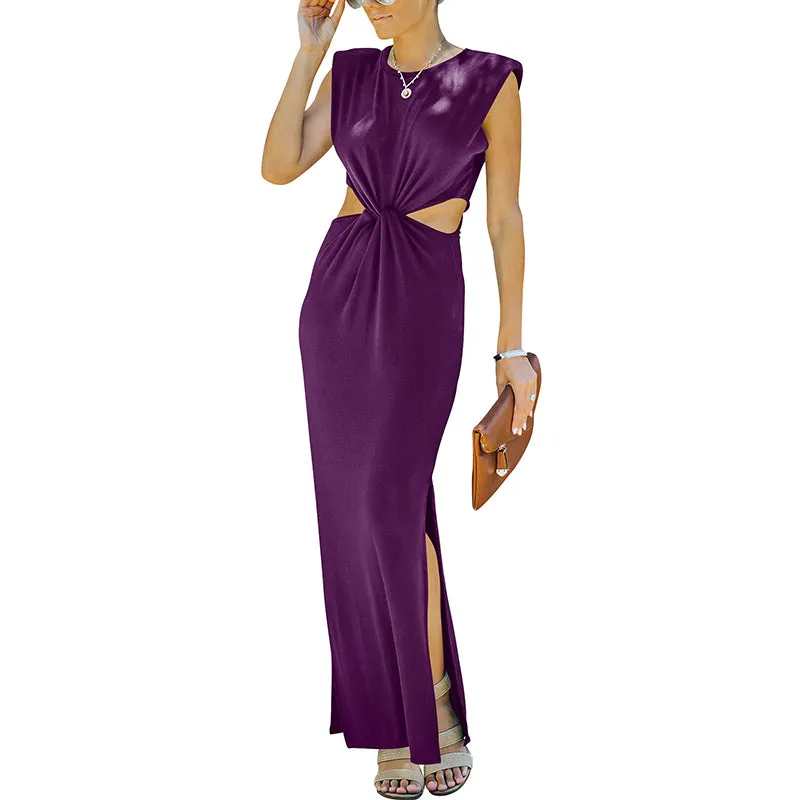Lyla Side Cutout Padded Shoulder Maxi Dresses