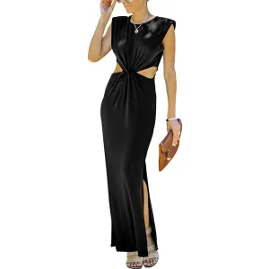 Lyla Side Cutout Padded Shoulder Maxi Dresses