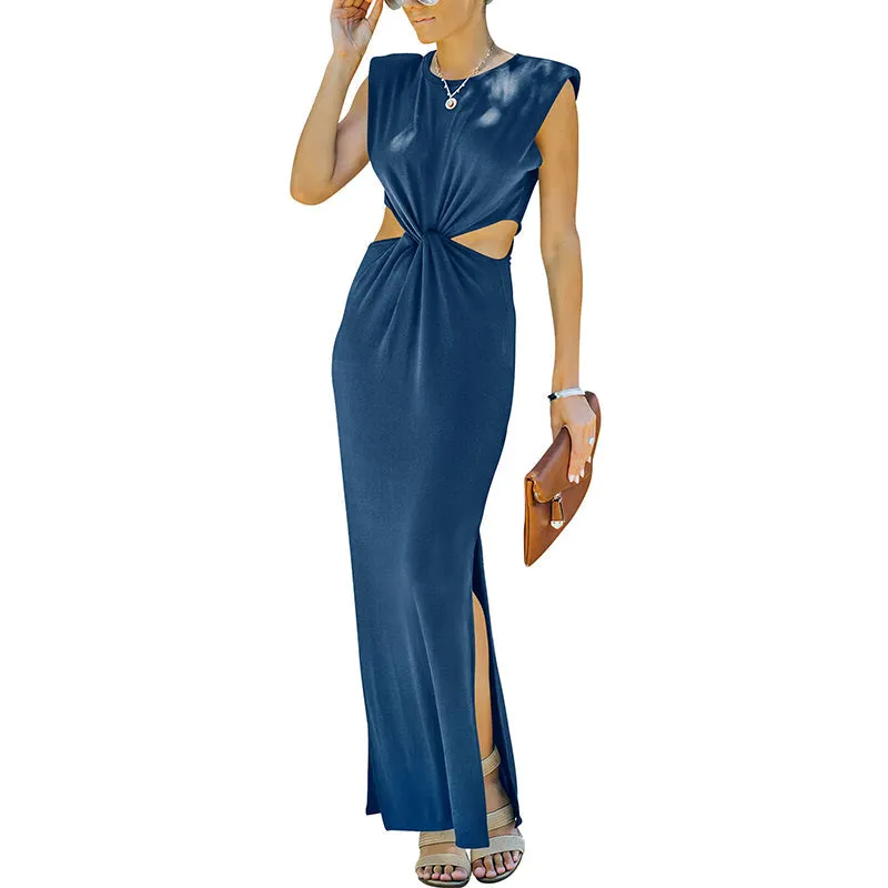Lyla Side Cutout Padded Shoulder Maxi Dresses