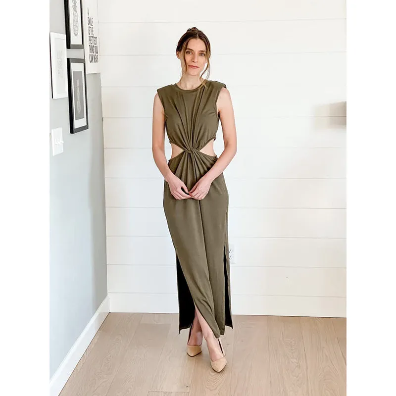 Lyla Side Cutout Padded Shoulder Maxi Dresses