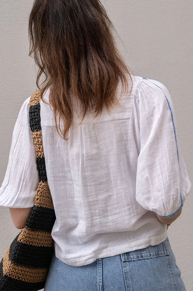 M.A.B.E Vivien Embroidered Blue Blouse