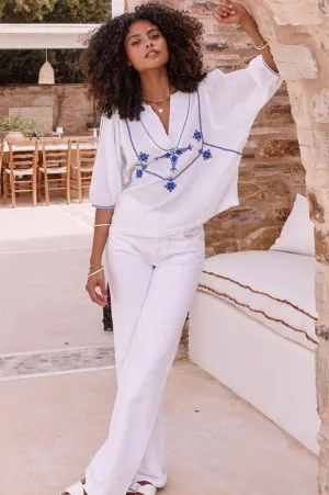 M.A.B.E Vivien Embroidered Blue Blouse