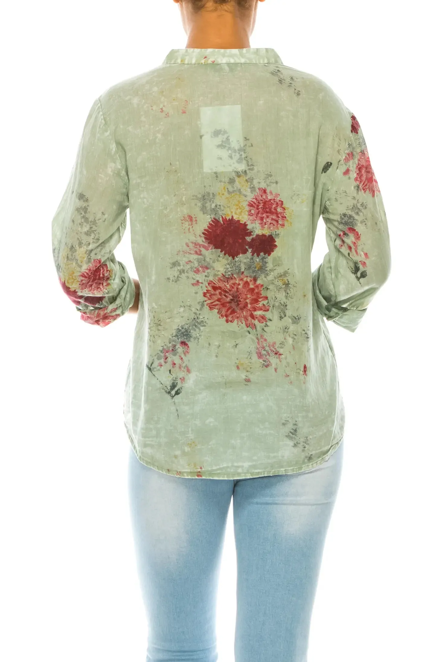 Magazine Clothing Vintage Light Green Basil Floral Printed Tunic with Embroidery