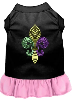 Mardi Gras Fleur De Lis Rhinestone Dress Black With Light Pink Lg