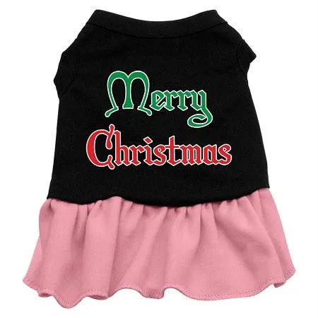 Merry Christmas Screen Print Dress Black with Pink XS (8)