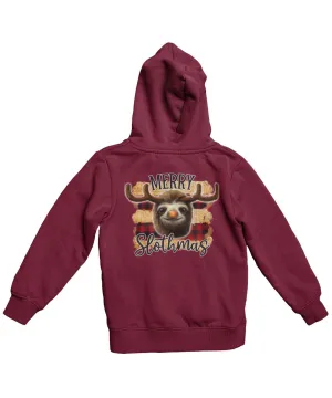 Merry Slothmas Back Printed Sloth Christmas Hoodie