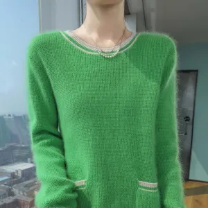 Mink Cashmere Autumn Winter New Women's Round Neck Pullover Fashion Solid Color Warm Sweater