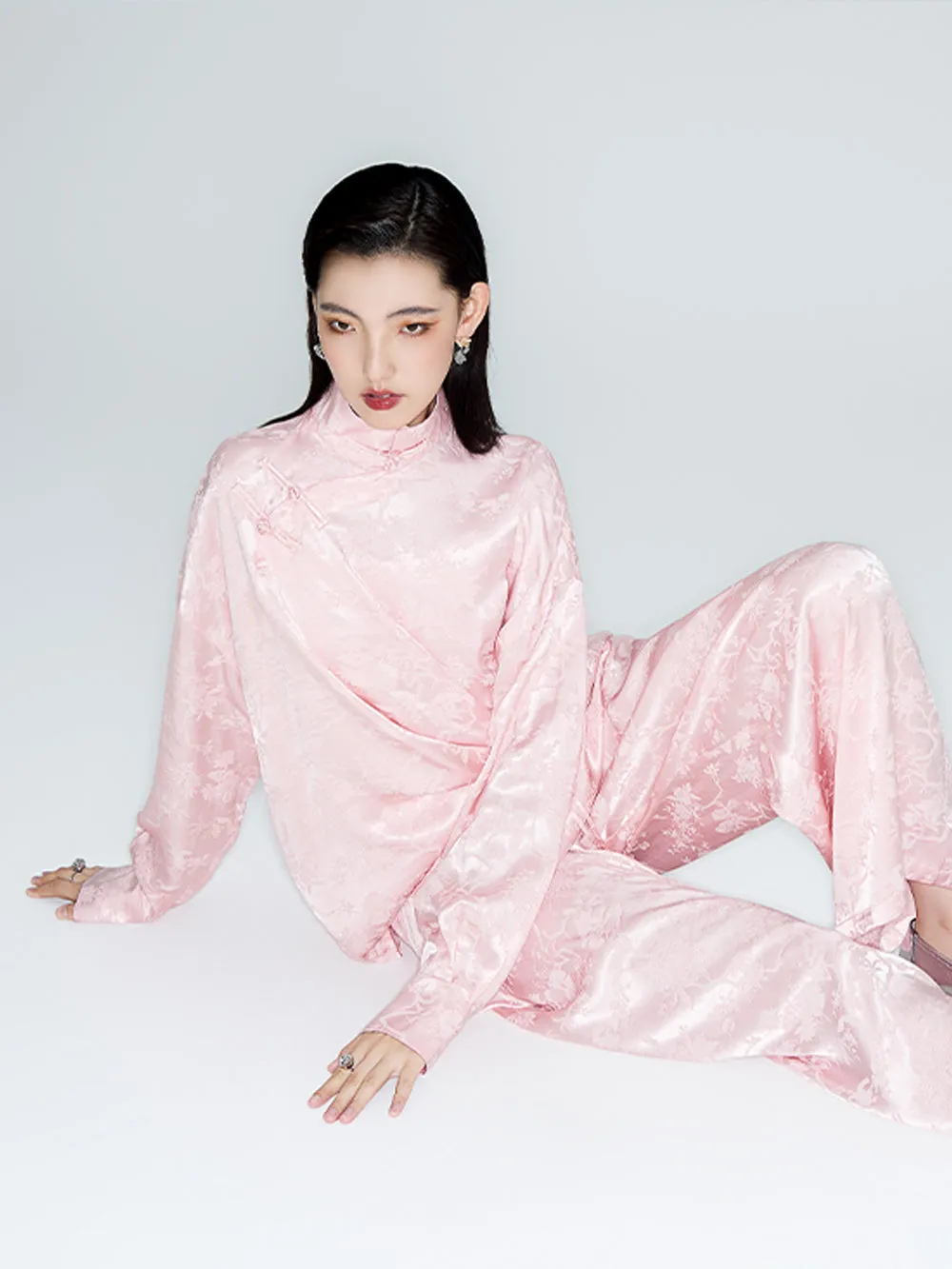 MUKZIN Linglong "Intoxicated by Flowers" - Neo-Chinese Relaxed Wide-Leg Trousers