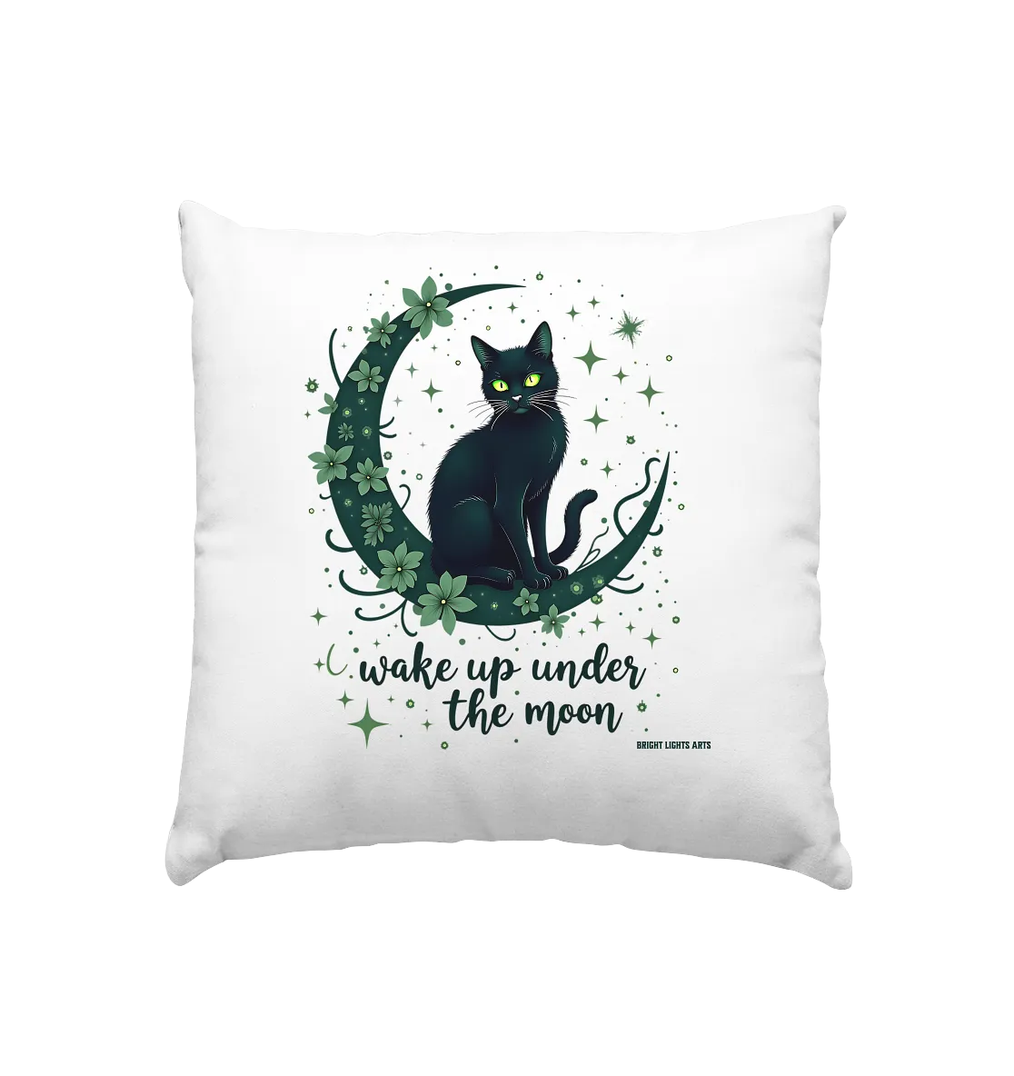 Mystische schwarze Katze auf Mondsichel I wake up under the moon - Kissen 40x40cm