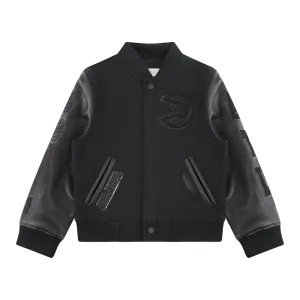 NBA ATLANTA HAWKS TRIPLE BLACK BIG BOYS WOOL VARSITY JACKET (JET BLACK)