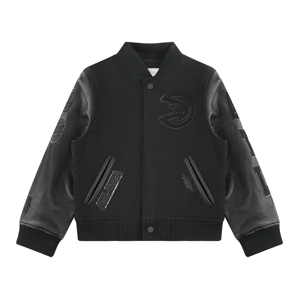 NBA ATLANTA HAWKS TRIPLE BLACK BIG BOYS WOOL VARSITY JACKET (JET BLACK)