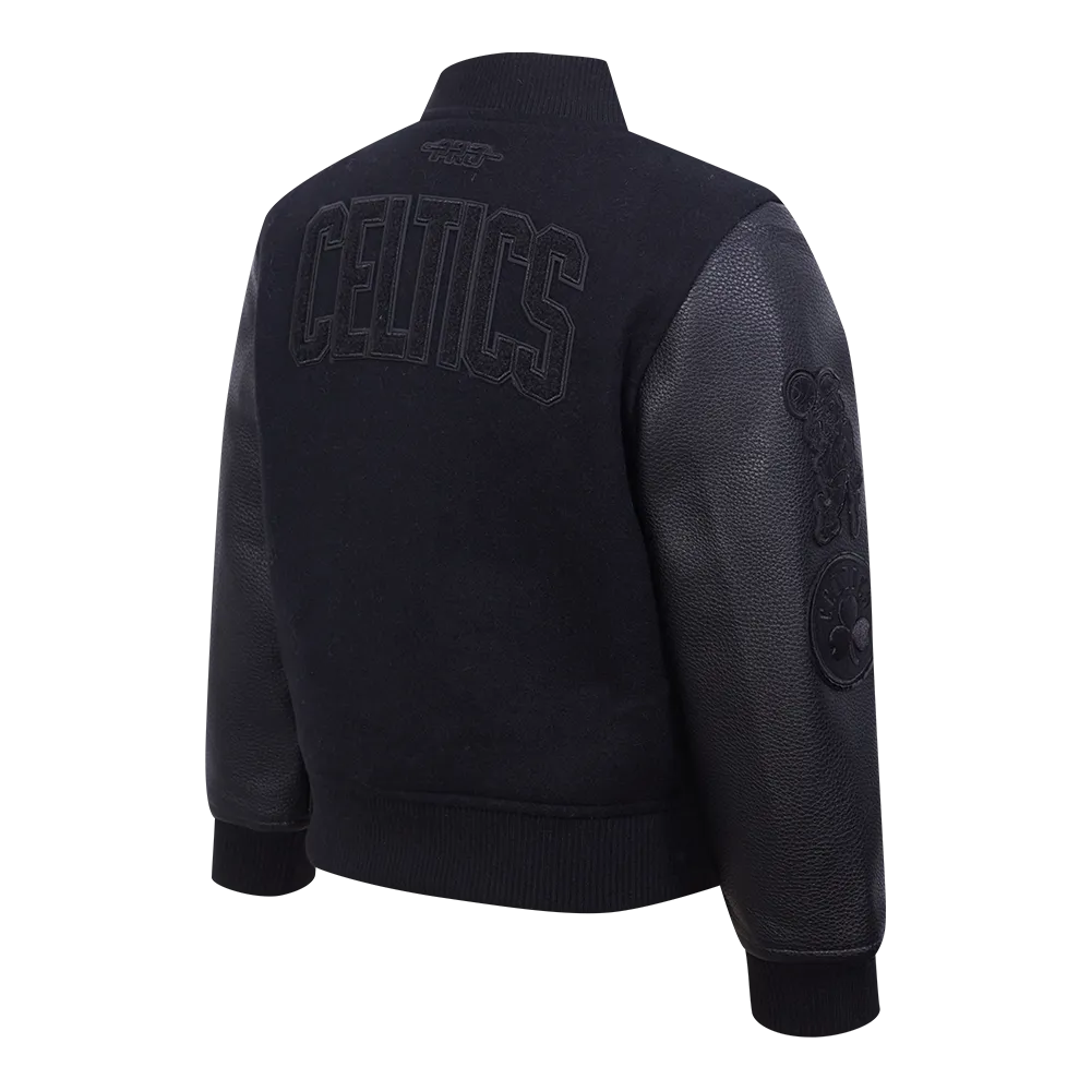 NBA BOSTON CELTICS TRIPLE BLACK TODDLER BOYS WOOL VARSITY JACKET (JET BLACK)