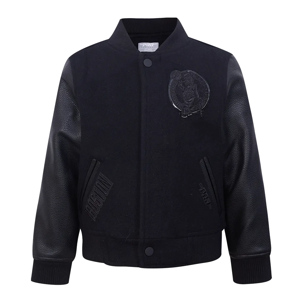 NBA BOSTON CELTICS TRIPLE BLACK TODDLER BOYS WOOL VARSITY JACKET (JET BLACK)