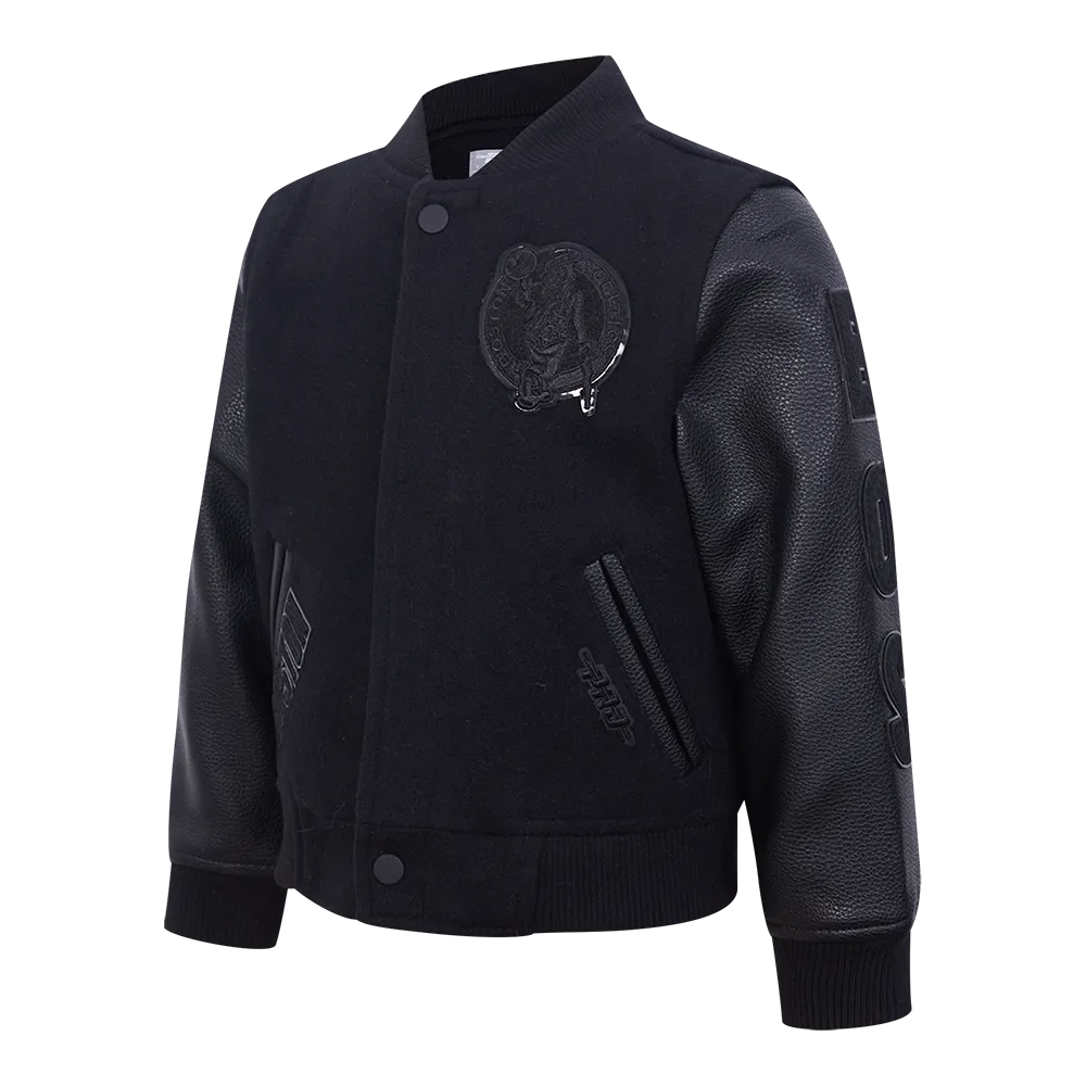 NBA BOSTON CELTICS TRIPLE BLACK TODDLER BOYS WOOL VARSITY JACKET (JET BLACK)