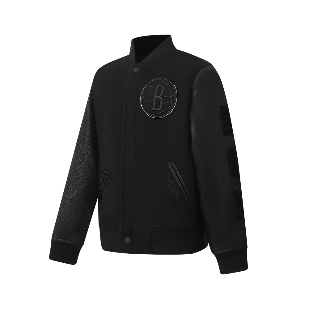 NBA BROOKLYN NETS TRIPLE BLACK BIG BOYS WOOL VARSITY JACKET (JET BLACK)