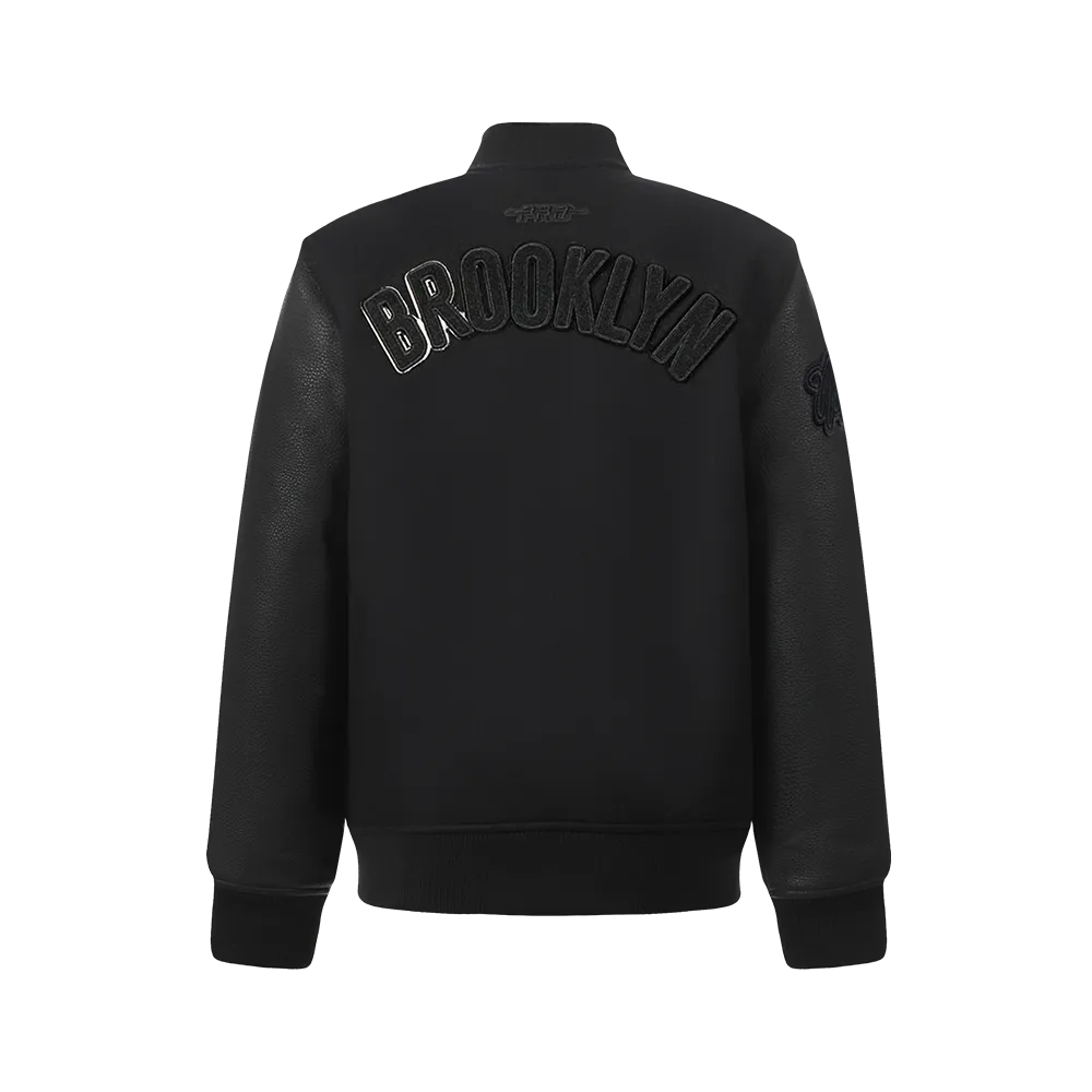 NBA BROOKLYN NETS TRIPLE BLACK BIG BOYS WOOL VARSITY JACKET (JET BLACK)