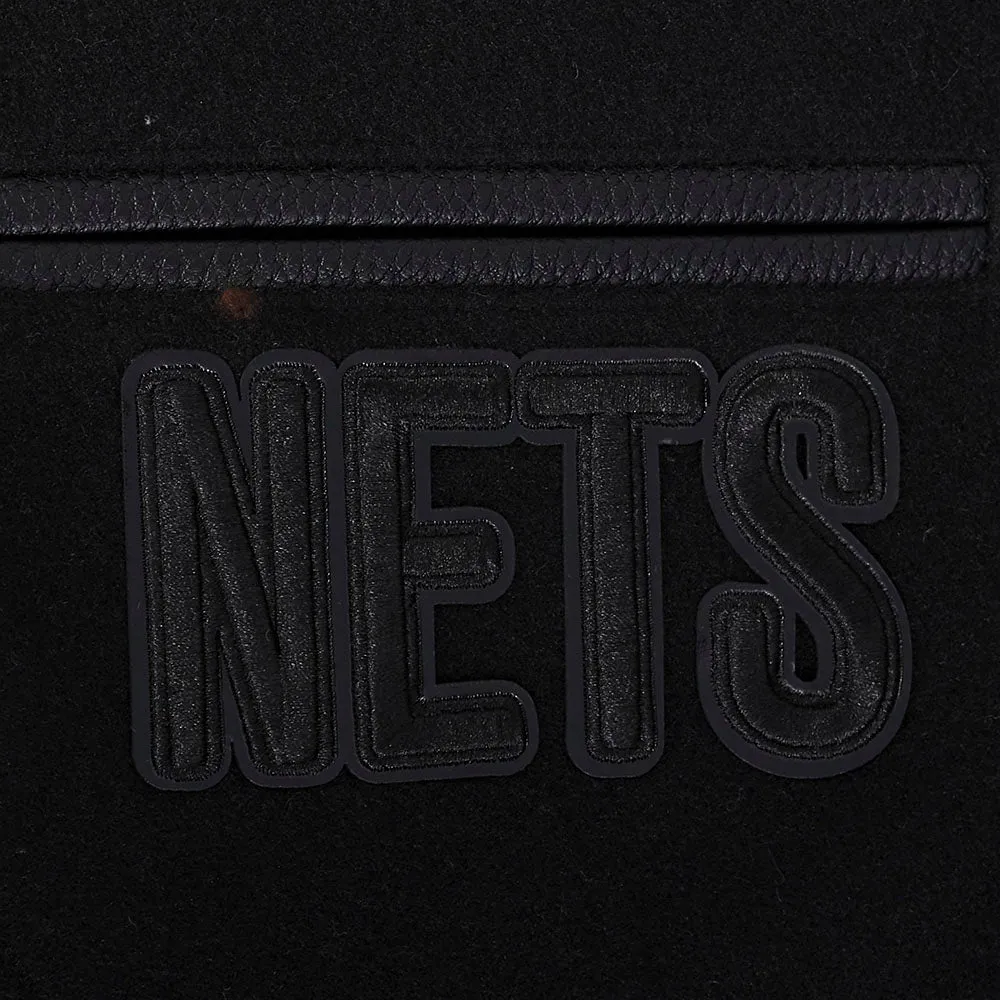 NBA BROOKLYN NETS TRIPLE BLACK BIG BOYS WOOL VARSITY JACKET (JET BLACK)