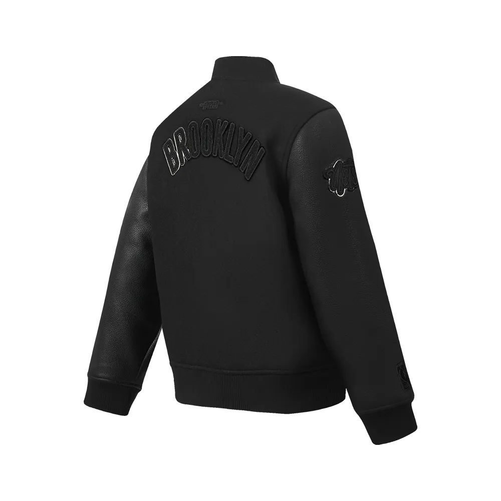 NBA BROOKLYN NETS TRIPLE BLACK BIG BOYS WOOL VARSITY JACKET (JET BLACK)
