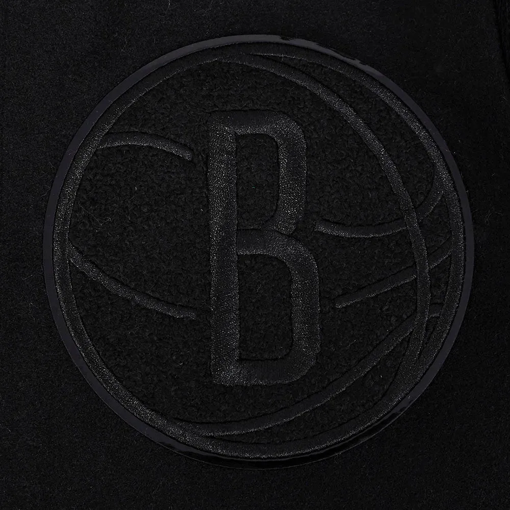 NBA BROOKLYN NETS TRIPLE BLACK BIG BOYS WOOL VARSITY JACKET (JET BLACK)