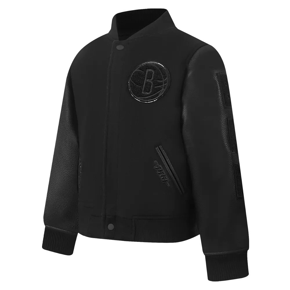 NBA BROOKLYN NETS TRIPLE BLACK TODDLER BOYS WOOL VARSITY JACKET (JET BLACK)