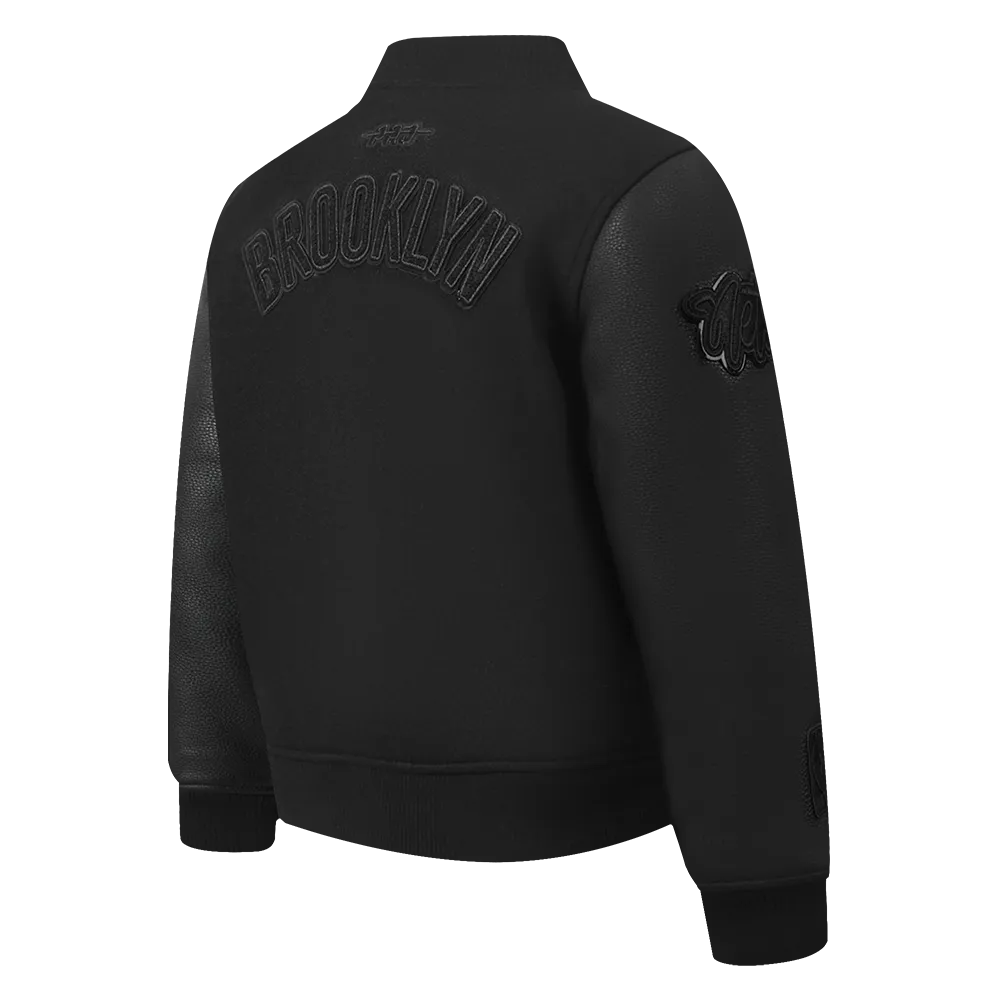 NBA BROOKLYN NETS TRIPLE BLACK TODDLER BOYS WOOL VARSITY JACKET (JET BLACK)