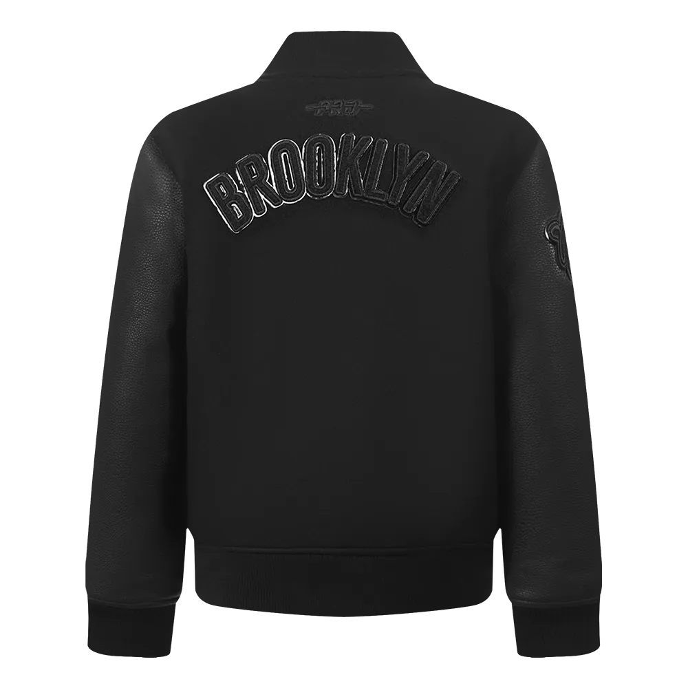 NBA BROOKLYN NETS TRIPLE BLACK TODDLER BOYS WOOL VARSITY JACKET (JET BLACK)