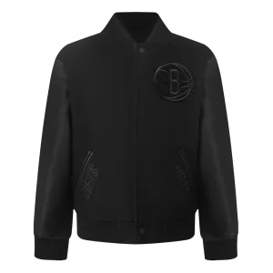NBA BROOKLYN NETS TRIPLE BLACK TODDLER BOYS WOOL VARSITY JACKET (JET BLACK)