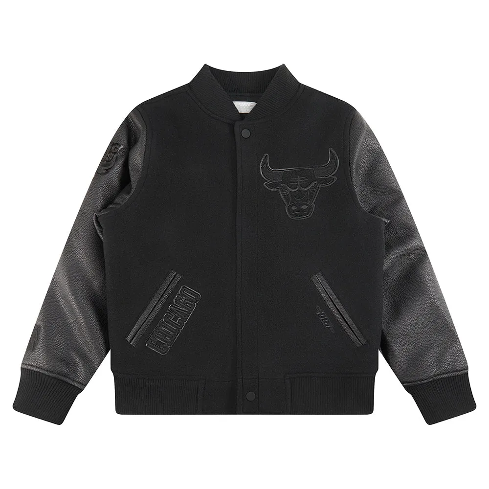 NBA CHICAGO BULLS TRIPLE BLACK BIG BOYS WOOL VARSITY JACKET (JET BLACK)