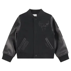 NBA CHICAGO BULLS TRIPLE BLACK TODDLER BOYS WOOL VARSITY JACKET (JET BLACK)