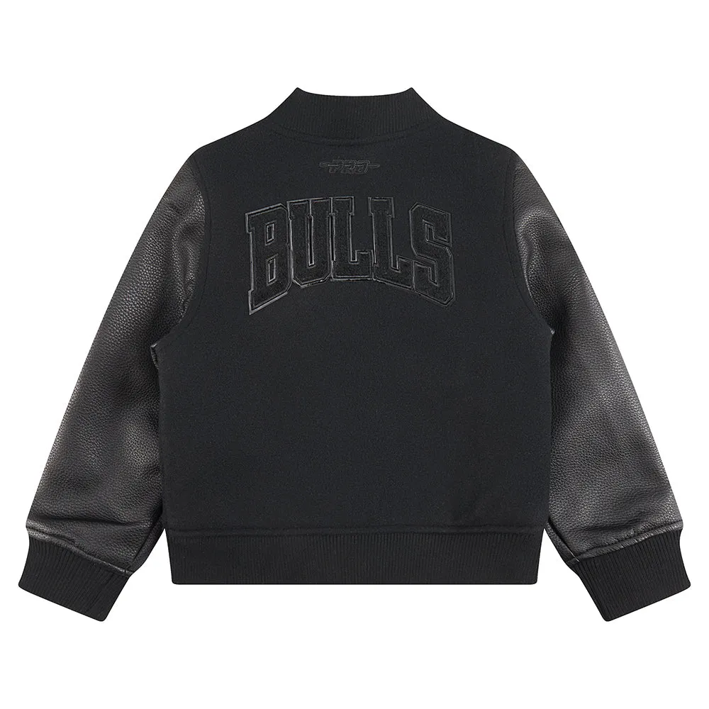 NBA CHICAGO BULLS TRIPLE BLACK TODDLER BOYS WOOL VARSITY JACKET (JET BLACK)