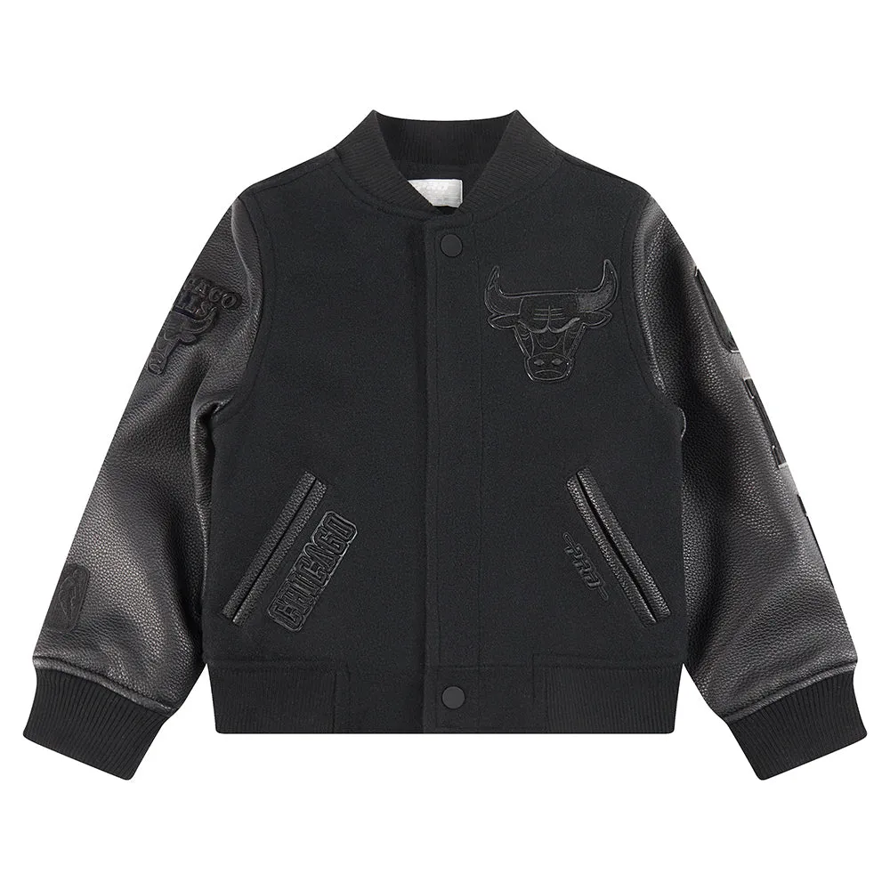 NBA CHICAGO BULLS TRIPLE BLACK TODDLER BOYS WOOL VARSITY JACKET (JET BLACK)