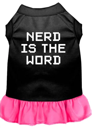 Nerd Is The Word Screen Print Dress Black With Bright Pink Sm