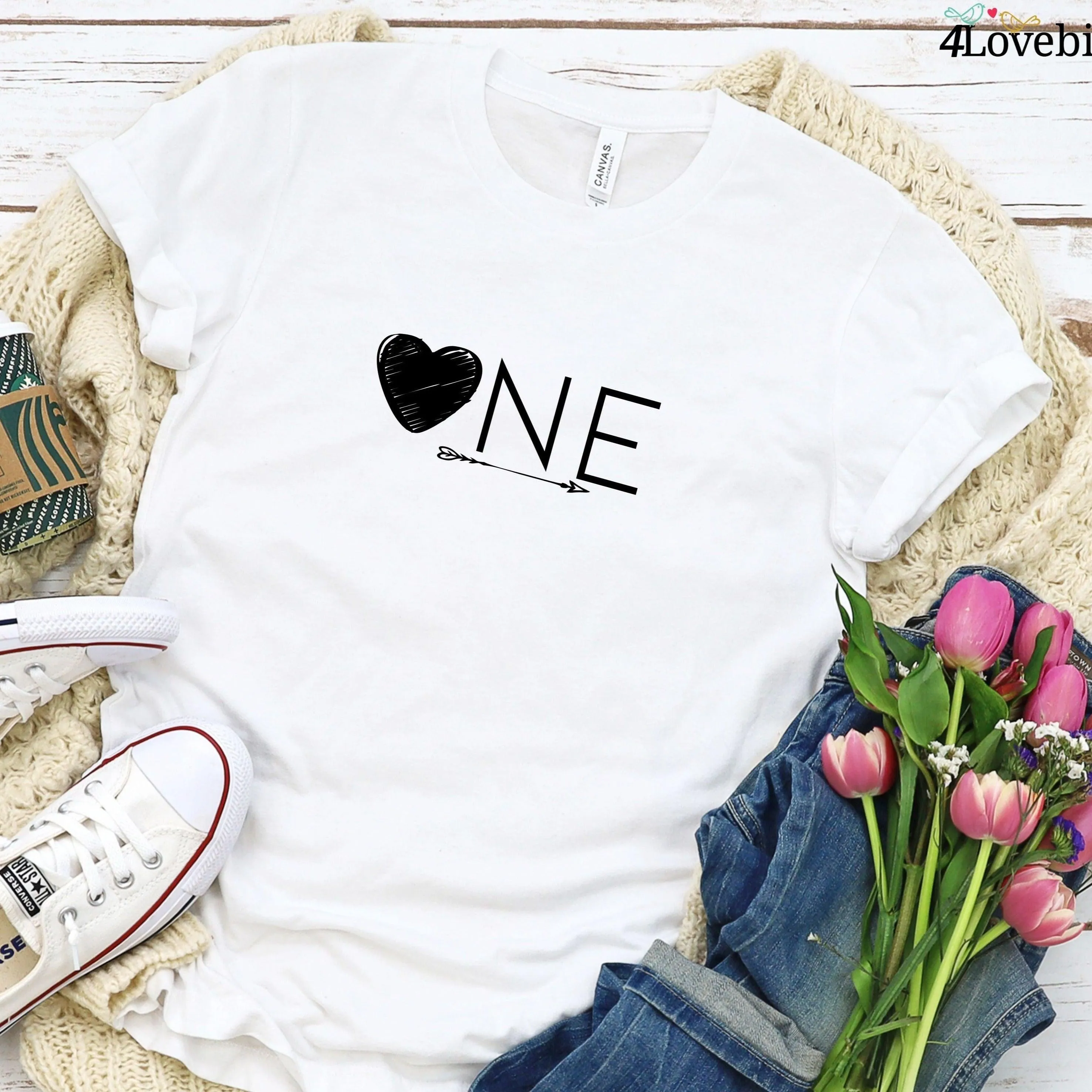 One Love Valentine's Day Matching Set Gift for Couples-His & Hers Shirts, Just Married, Funny!