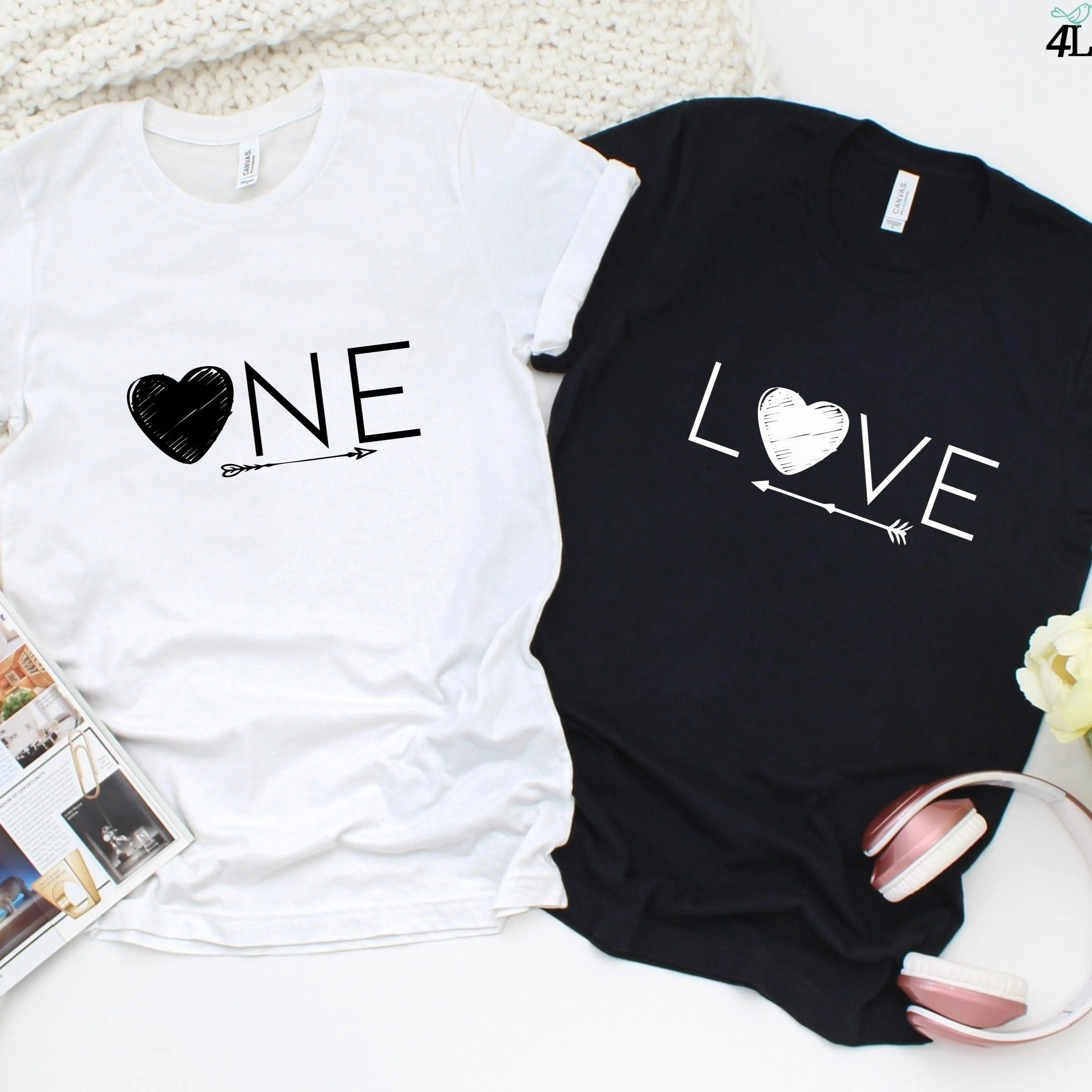 One Love Valentine's Day Matching Set Gift for Couples-His & Hers Shirts, Just Married, Funny!