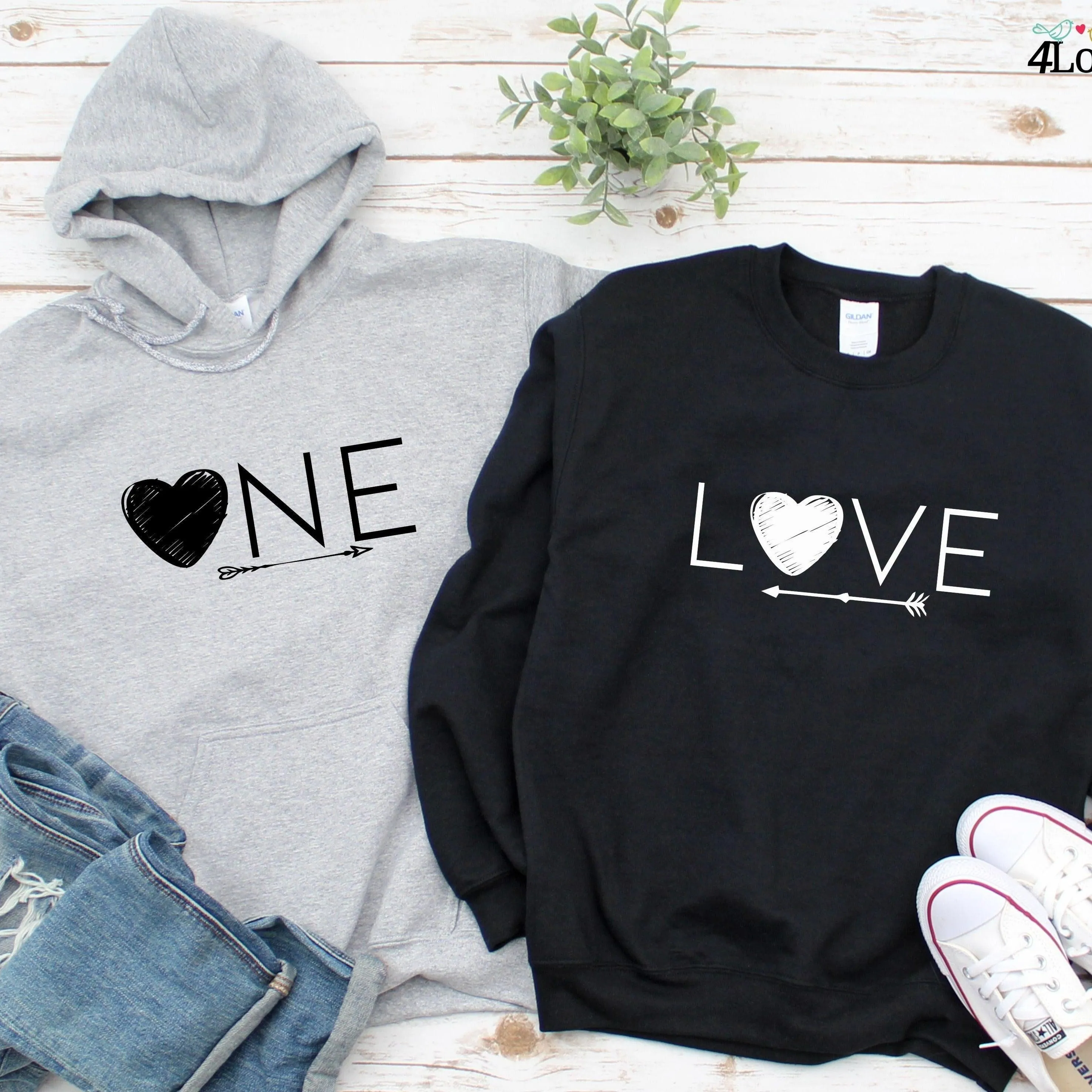 One Love Valentine's Day Matching Set Gift for Couples-His & Hers Shirts, Just Married, Funny!