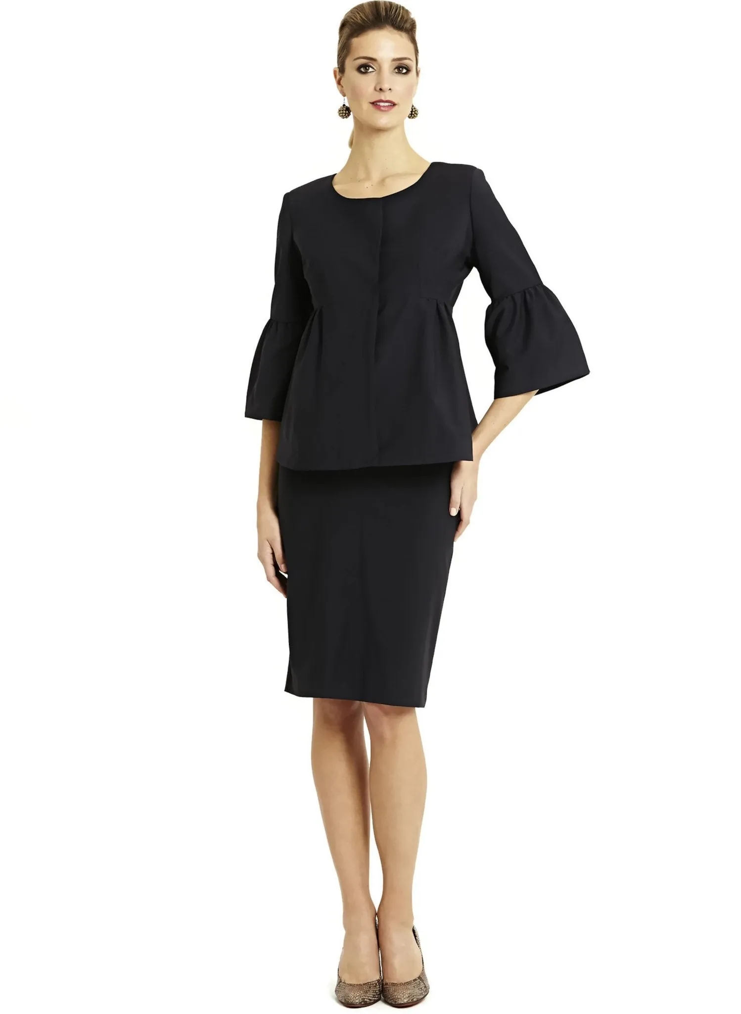 Oslo Ruffle Sleeve Maternity Jacket - Navy