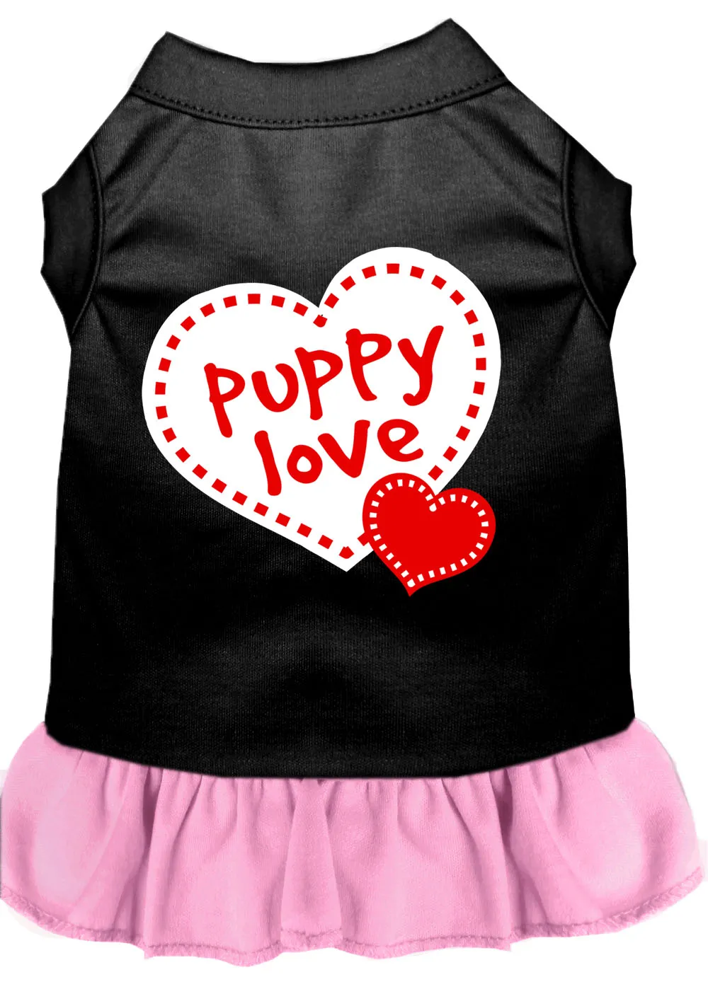 Puppy Love Screen Print Dog Dress Black With Light Pink Lg