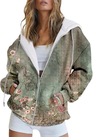 SHAOBGE Heavy Womens Sweatshirt Spring And Autumn Fashion Hooded Sweatshirt Long Sleeve Zipper Sport Coat Loose Women's